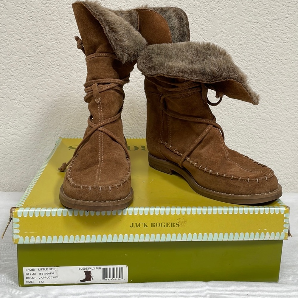 Jack Rogers Little Nell Faux Fur Moccasin Boots, Size 8, Cappuccino